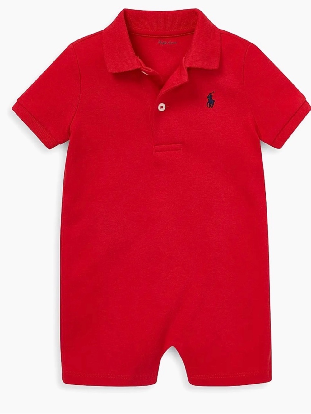 Ralph Lauren Bright Red Polo Romper with Navy Pony